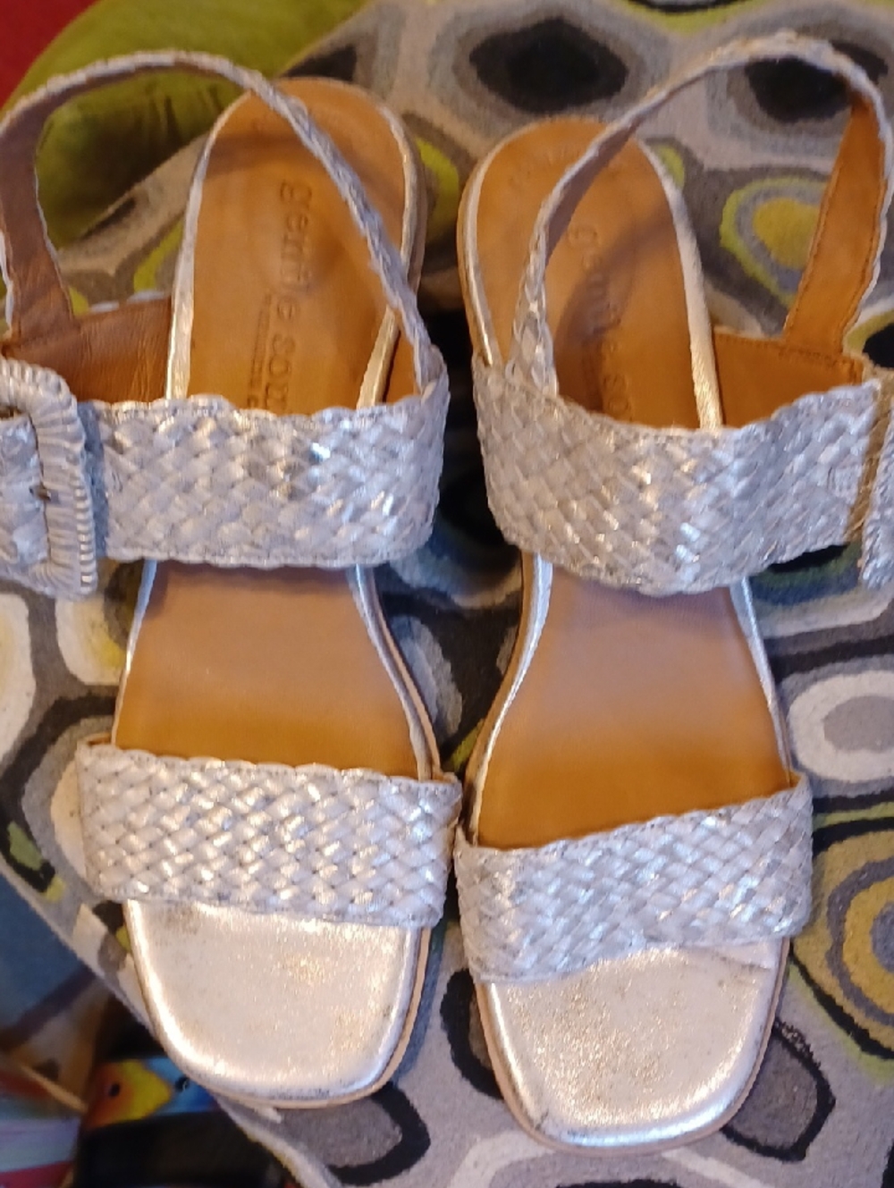 New gentle souls Woven Metallic Silver Slingback Sandals - Women